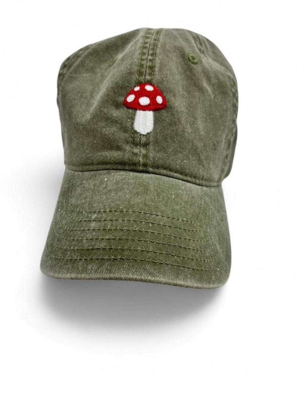 Olive Green hat with Red & White Mushroom